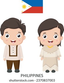 Cute Philippines boy and girl in national clothes