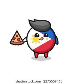 cute philippines flag badge cartoon eating pizza , cute style design for t shirt, sticker, logo element