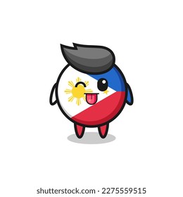 cute philippines flag badge character in sweet expression while sticking out her tongue , cute style design for t shirt, sticker, logo element