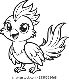 cute phoenix coloring page for kids, Bold line art, White Background