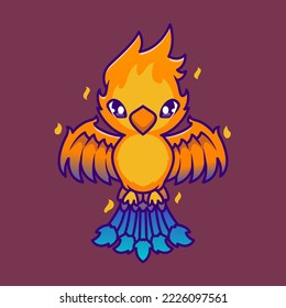 Cute Phoenix Fire Bird Cartoon Vector Icon Illustration. Animal Nature Icon Concept Isolated Premium Vector. Flat Cartoon Style