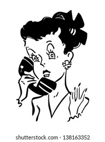 Cute Phone Gal - Retro Clip Art Illustration