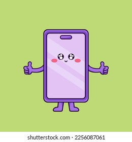 Cute phone shows like. Greetings. Great job. Color vector flat premium illustration.