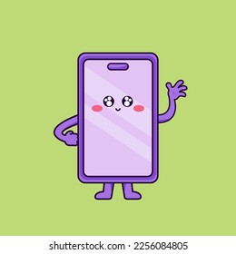 A cute phone welcomes and invites. Hello. Color vector flat premium illustration.