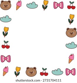 cute photo frame with cute element drawing
