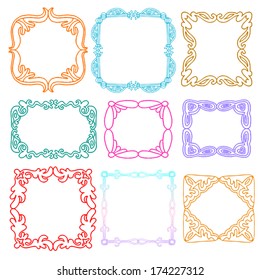 Cute photo frames set, kids style design elements, drawing doodle, ornamental, funny photo frames templates, summer and spring mood, layouts for decoration and design