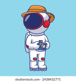Cute Photographer Astronaut Cartoon Vector Icons Illustration. Flat Cartoon Concept. Suitable for any creative project.