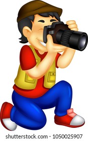 cute photographer cartoon sitting with smile