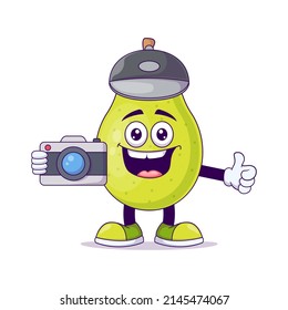Cute Fotograf Birne Cartoon Vektorgrafik Design. Obstmaskottcharakter-Konzept, einzelne Vektorgrafik