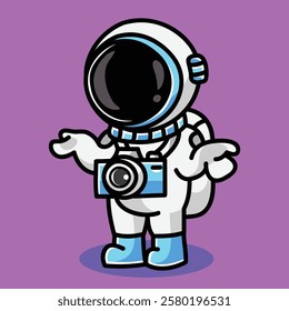 Cute Photography Astronaut Vector Cartoon Illustration. Space Icon Concept Isolated Premium Vector. Flat Cartoon Concept. Cute Doodle Cartoon Illustration Style. Suitable for Any Project