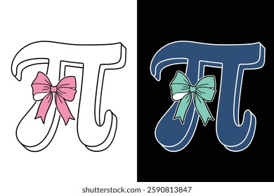 Cute Pi Day design with a pink bow, perfect for t-shirts, mugs, bags, and more. Fun, mathematical art for geeky gifts.