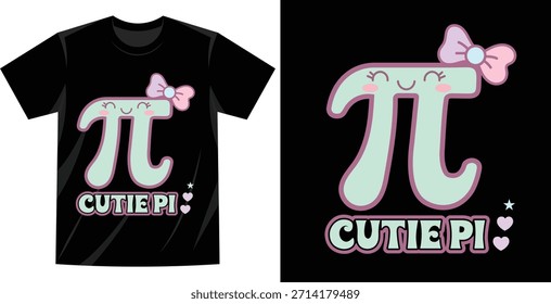 Cute Pi TShirt Design with Bow and Hearts