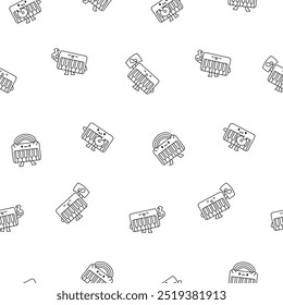 Cute piano character. Seamless pattern. Coloring Page. Cartoon musical instrument with different emotions. Hand drawn style. Vector drawing. Design ornaments.