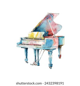 cute piano vector illustration in watercolour style