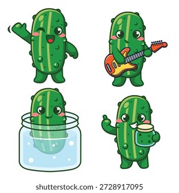 Personagem de Pickle Bonito Conjunto de Cartoon Com Várias Poses