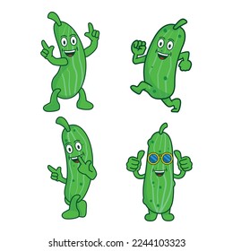 Conjunto de colección de pepinos de pepinillo. Caricatura divertida y humorística en estilo plano. Plantilla de ilustración vectorial de clipart vegetable