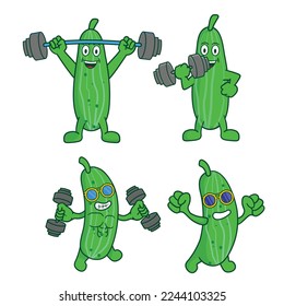 Cute pickle cucumber collection set. Funny and humor cartoon pickle in flat style. Vegetable clipart vector illustration template