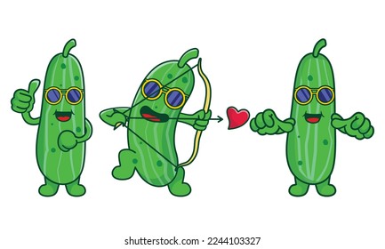 Cute pickle cucumber collection set. Funny and humor cartoon pickle in flat style. Vegetable clipart vector illustration template