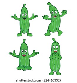 Conjunto de colección de pepinos de pepinillo. Caricatura divertida y humorística en estilo plano. Plantilla de ilustración vectorial de clipart vegetable