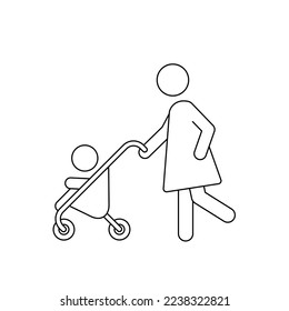 Cute pictogram: Mother pushing buggy with toddler 