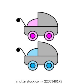 Cute pictograms: classic vector-
Prams in blue and pink