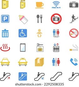 Cute pictograms related to facilities