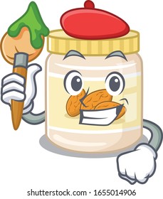 A cute picture of almond butter as an Artist having a brush