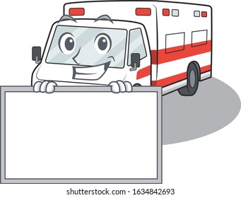 A cute picture of ambulance grinning with board