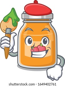 A cute picture of apple jam as an Artist having a brush
