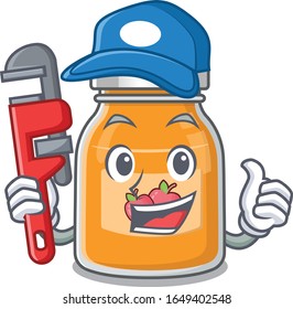 A cute picture of apple jam working as a Plumber