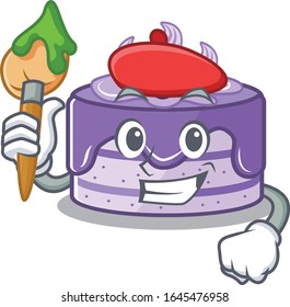 A cute picture of blueberry cake as an Artist having a brush