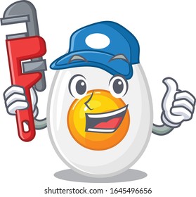 A cute picture of boiled egg working as a Plumber
