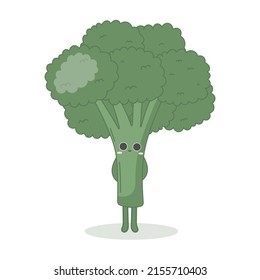 Cute picture of broccoli with funny face drawn.Healthy food concept and objects for learning in preschool education