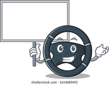 A cute picture of car steering cute cartoon character bring a board