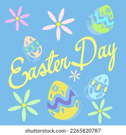 Cute picture for a card for easter celebration with colored eggs