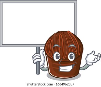 A cute picture of chocolate candy mascot design with a board