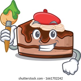 A cute picture of chocolate cheesecake as an Artist having a brush