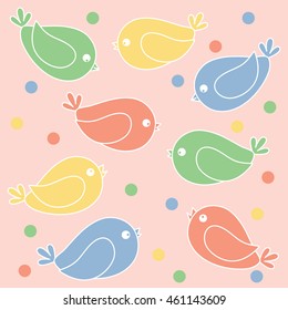 Cute picture with colorful cartoon birds on a white background