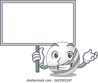 A cute picture of cricket ball cute cartoon character bring a board