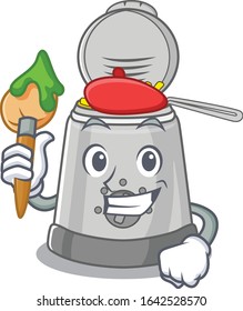 A cute picture of deep fryer as an Artist having a brush