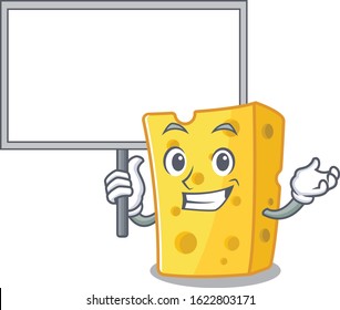 A cute picture of emmental cheese cute cartoon character bring a board