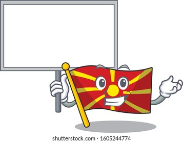 A cute picture of flag macedonia cute cartoon character bring a board