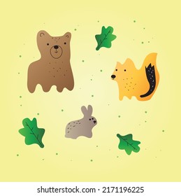 
cute picture of forest friends. bear hare and squirrel
