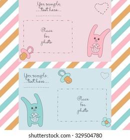 cute picture frames for baby boy and baby girl. Illustrations can be used in scrapbooking. The cutest Bunny pink and blue