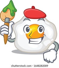 A cute picture of fried egg as an Artist having a brush