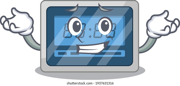 A cute picture of grinning digital timer caricature character