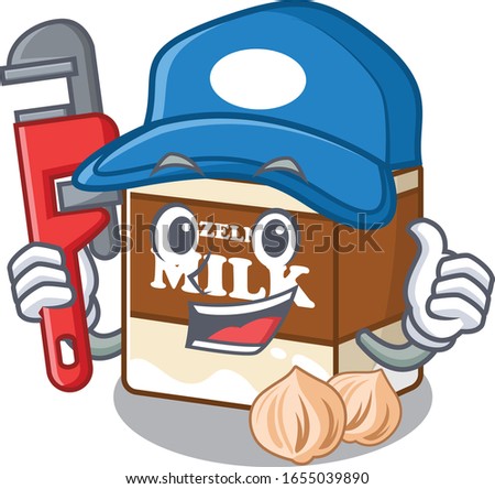 A cute picture of hazelnut milk working as a Plumber