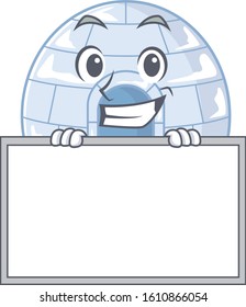 A cute picture of igloo grinning with board