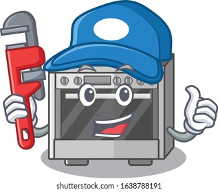 A cute picture of kitchen stove working as a Plumber