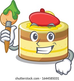 A cute picture of lemon cake as an Artist having a brush
